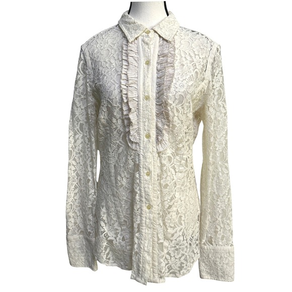 Stetson Tops - Stetson Lace Western Shirt Womens L Cream Ruffle Coastal Cowgirl Victorian Boho